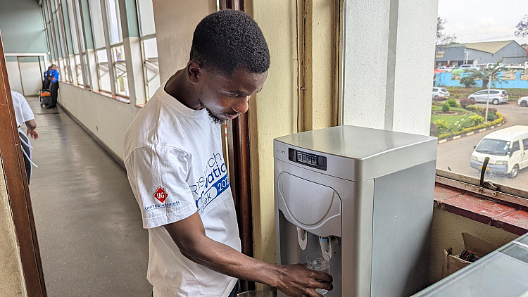 Student drinking water