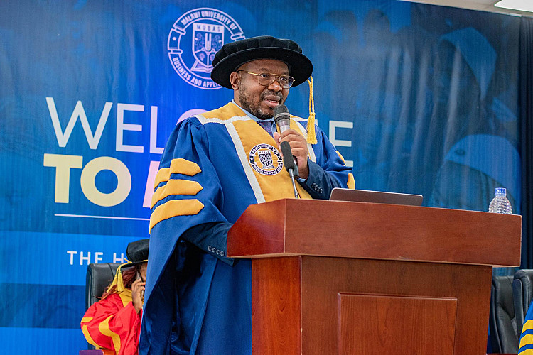 MUBAS Registrar, Mr. Lloyd Kambwiri addressing the Students