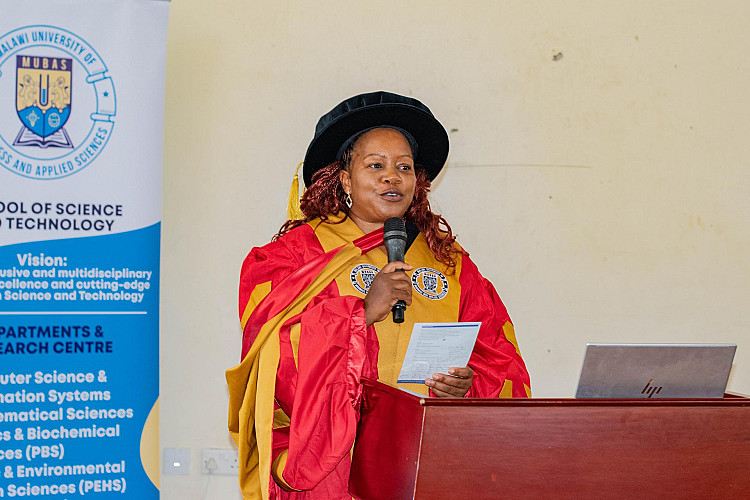 Director of Students Affairs, Dr. Gertrude Sitolo, singing the MUBAS Anthem