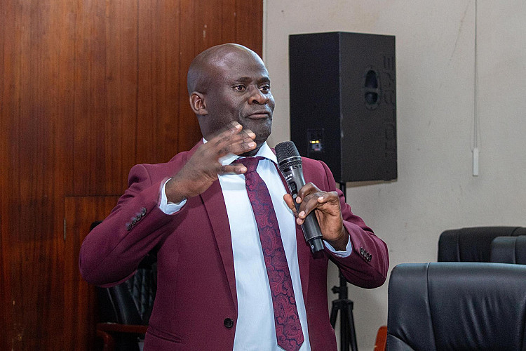 Dr. Flemmings Ngwira emphasizes a point during the press briefing