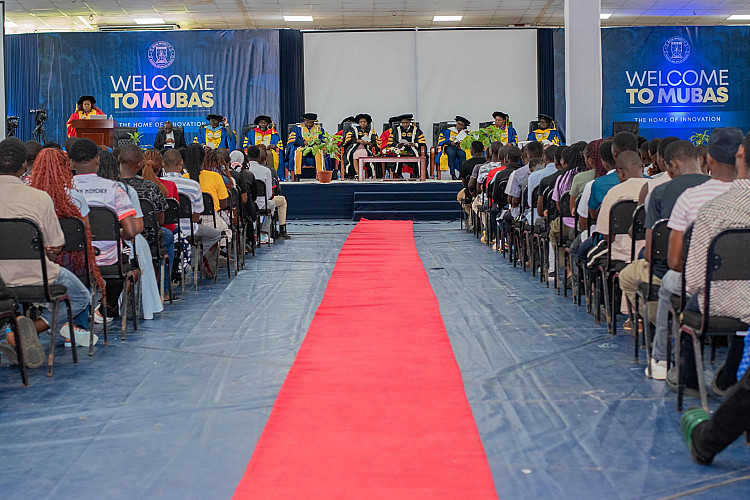 MUBAS Management and First year students gather in the COMESA Hall during the Orientation